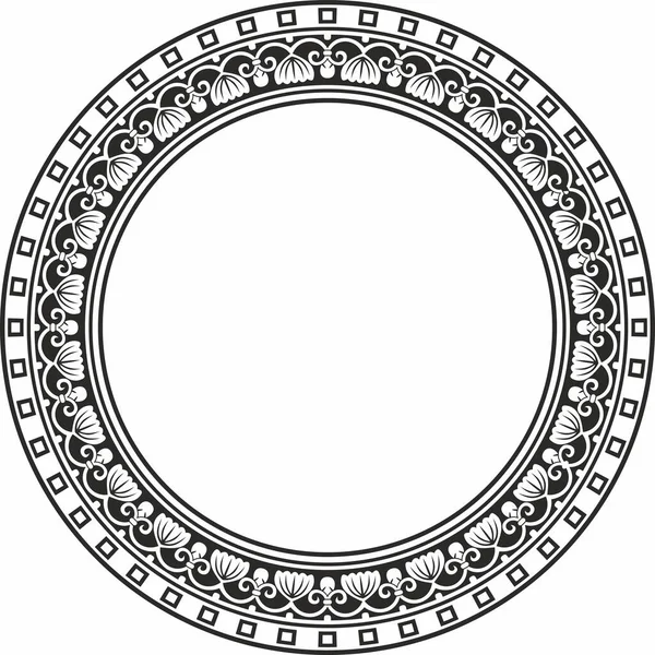 Векторный Черный Монохромный Круглый Орнамент Кольца Древней Греции Граница Римской — стоковый вектор