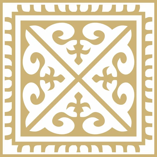 Векторный Золотой Квадрат Казахского Национального Орнамента Этнический Узор Народов Великой — стоковый вектор