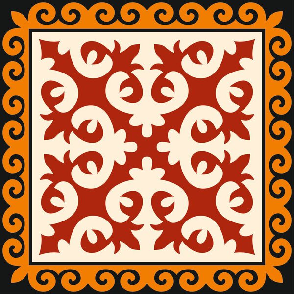Vector colored square Kazakh national ornament. Ethnic pattern of the peoples of the Great Steppe,