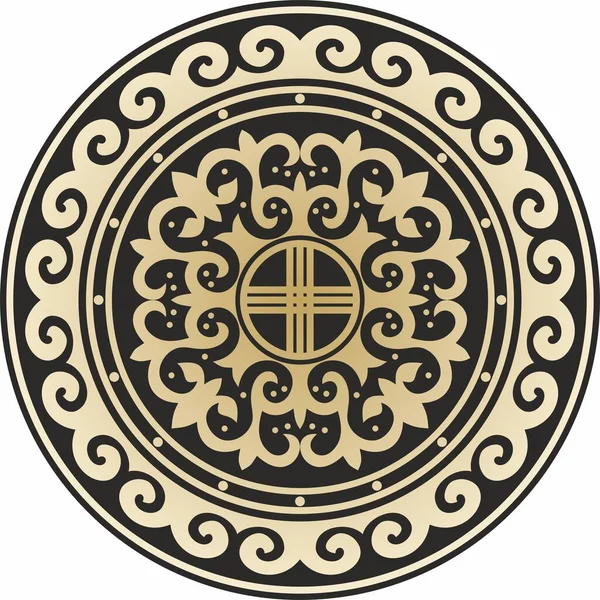 Vettore Oro Nero Intorno Ornamento Nazionale Kazako Schema Etnico Dei — Vettoriale Stock