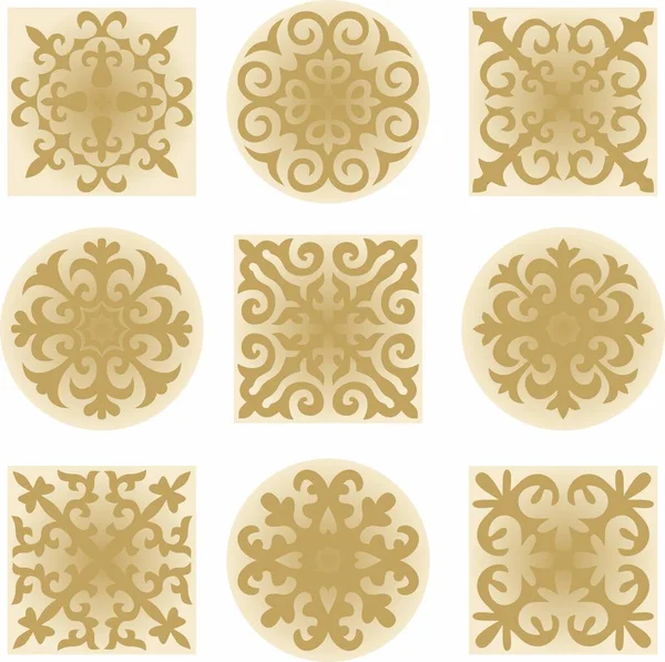 Serie Segni Oro Vettore Ornamento Nazionale Kazako Schema Etnico Dei — Vettoriale Stock