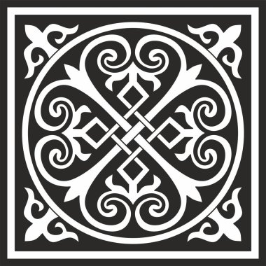 Vektör monokrom kare Bizans süsü, düğüm, rosette. Yunan deseni, Doğu Roma İmparatorluğu 'nun çizimi. Rus Ortodoks Kilisesi Dekorasyonu