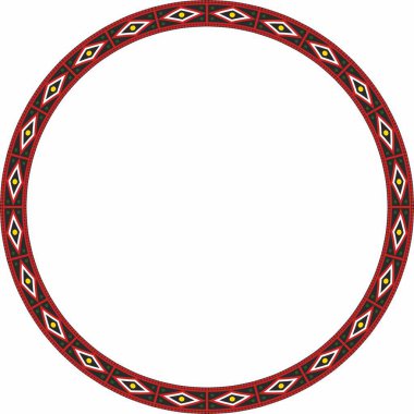 Vector round colored border ornament. Native American tribes framework, circle.