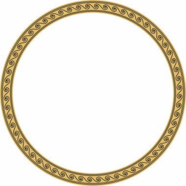 Vector round gold classic frame. Greek wave meander. Patterns of Greece and ancient Rome. Circle european border