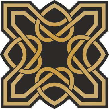 Vektör altın ve siyah Kelt düğümü. Antik Avrupa insanlarının süsü. İrlanda, İskoçlar, İngilizler, Franklar 'ın işareti ve sembolü..