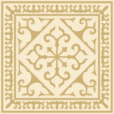 Vektör altın kare Kazak ulusal süsü. Büyük Steppe, Moğollar, Kırgız, Kalmykler, Buryatlar 'daki insanların etnik kalıpları.