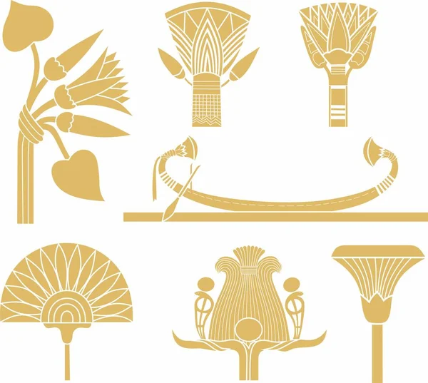Ensemble Vectoriel Monochrome Signes Symboles Égyptiens Anciens Lotus Fleur — Image vectorielle