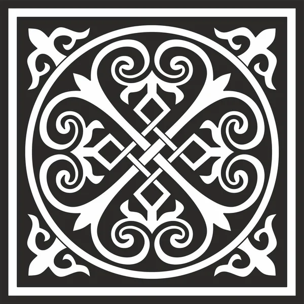 Vetor Monocromático Quadrado Ornamento Bizantino Roseta Círculo Padrão Grego Desenho —  Vetores de Stock