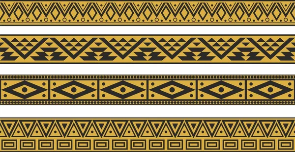 Vector Set Gold Black Native American Ornamental Seamless Borders Framework — 스톡 벡터