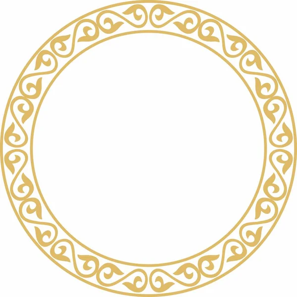 Vetor Ouro Cazaque Padrão Redondo Nacional Quadro Ornamento Étnico Dos — Vetor de Stock