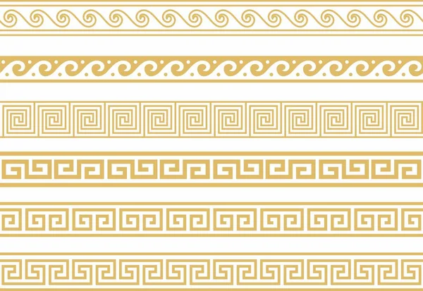 Bir grup vektörsüz Yunan klasik süsü. Bir sınır ve çerçeve için desen. Antik Yunan ve Roma İmparatorluğu. Sonsuz altın kıvrım