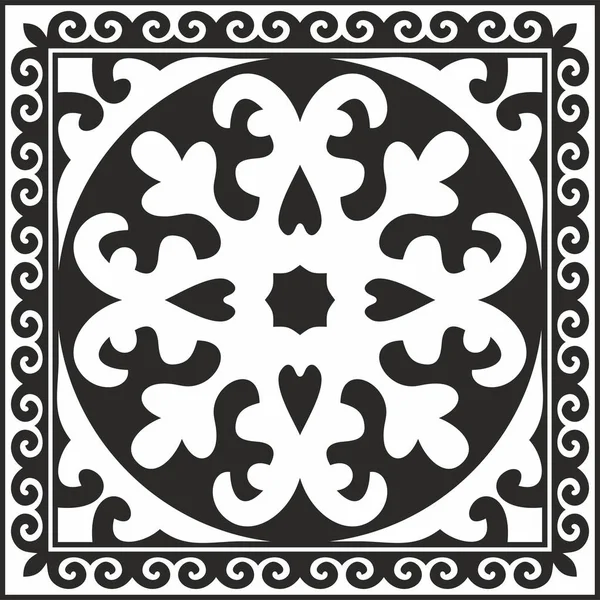Vector Negro Monocromo Cuadrado Kazajo Ornamento Nacional Patrón Étnico Los — Archivo Imágenes Vectoriales