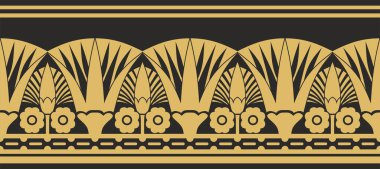 Vektör altın pürüzsüz Mısır sınırı. Antik Afrika 'nın sonu gelmez süsü. Nilüfer çiçekleri ve güneş deseni