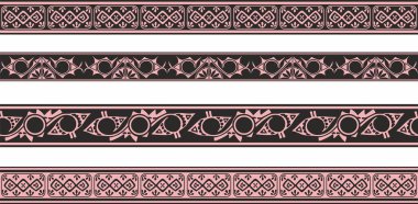 Pembe ve siyah Kızılderili süslemesiz kenarlı vektör seti. Amerika, Aztekler, Maya ve İnkalar 'ın çerçevesi