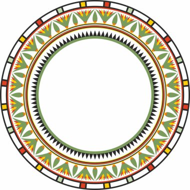 Vektör eski renkli Mısır yuvarlak süsü. Sınırsız ulusal etnik sınır, çerçeve, halka