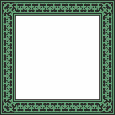 Siyah Kazak Meydanı ulusal süslemesi olan vektör yeşili. Büyük Steppe 'deki insanların etnik kalıpları,