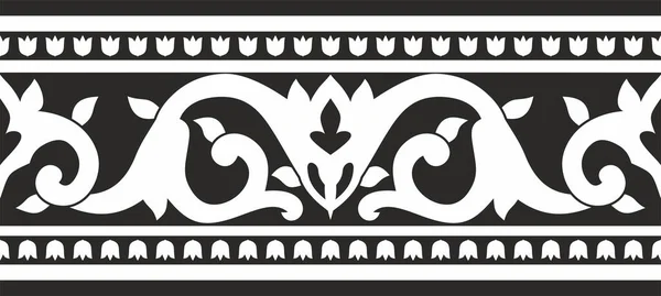 Vector Monochroom Zwart Naadloos Turks Ornament Eindeloze Ottomaanse Nationale Grens — Stockvector