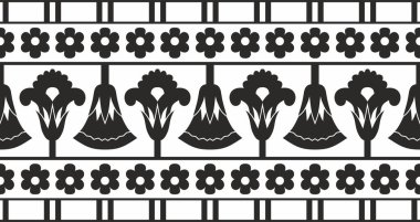 Vektör monokrom dikişsiz Mısır sınırı. Antik Mısır 'ın sonu gelmez siyah süslemeleri. Geometrik Afrika çerçevesi.