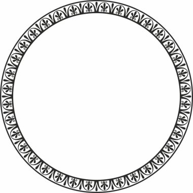 Vector siyah yuvarlak tek renkli çerçeve, sınır, klasik Yunan asma süsü. Antik Yunan ve Roma İmparatorluğu 'nun desenli çemberi.