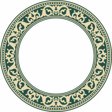 Vektör altın ve yeşil yuvarlak Türk süsü. Sonu gelmeyen ulusal sınır, çerçeve