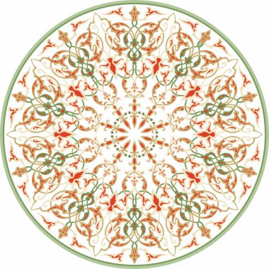 Vektör renkli Türk klasik çember süslemesi. Beyaz arka plan Müslüman desenli yeşil.