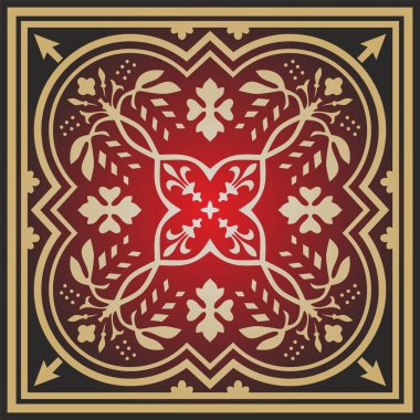 Vektör kırmızı çiçek karesi süsü. Avrupa halklarının kalıpları. Yunan ve Roma şablonu.