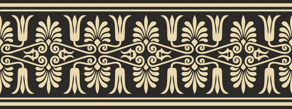 Vector Golden Black Seamless Ornament Ancient Greece Classic Endless Pattern — Stock Vector