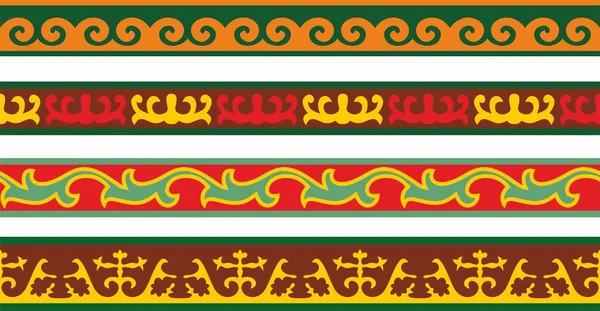 Векторный Набор Цветного Бесшовного Казахского Национального Орнамента Этнический Бесконечный Узор — стоковый вектор