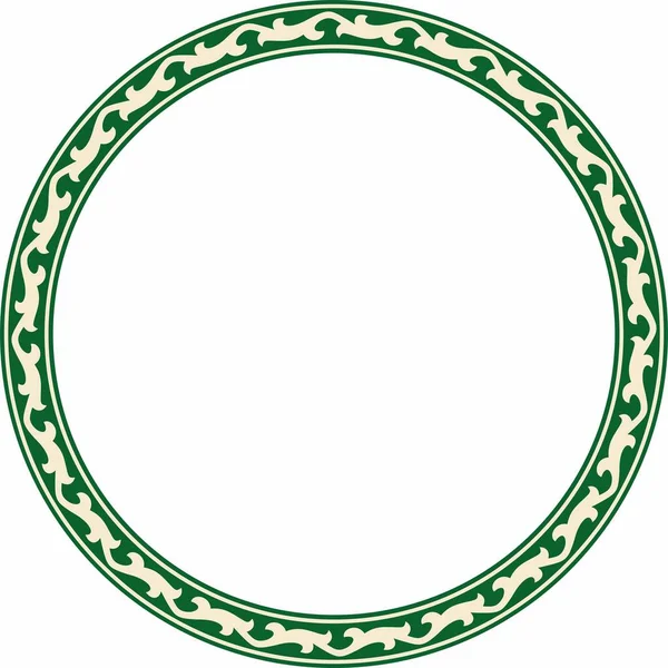 stock vector Vector green and gold round Kazakh national ornament. Ethnic pattern of the peoples of the Great Steppe, Mongols, Kyrgyz, Kalmyks, Buryats. circle, frame border.