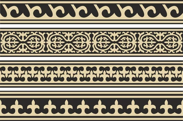 Векторный Набор Золотого Черного Бесшовного Казахского Национального Орнамента Этнический Бесконечный — стоковый вектор