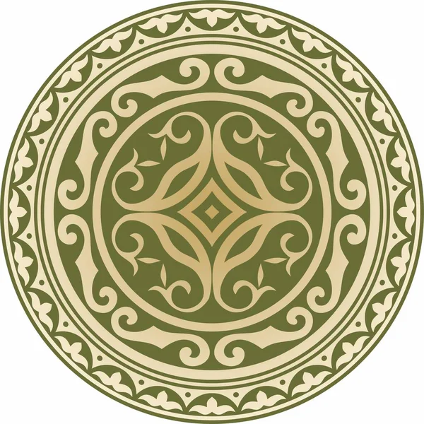 Векторный Зеленый Золотой Круглый Казахский Национальный Орнамент Этнический Узор Народов — стоковый вектор