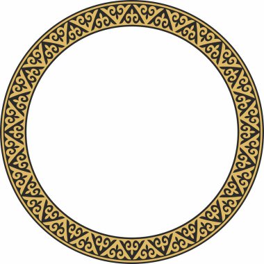 Vektör altın ve siyah Kazak ulusal yuvarlak desen, çerçeve. Asya 'nın göçebe halkları, Büyük Steppe, Kazaklar, Kirghiz, Kalmykler, Moğollar, Buryatlar, Türkler