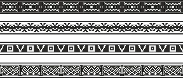 Vector Set Seamless Monochrome National Native American Ornaments Endless Ethnic — Stock Vector