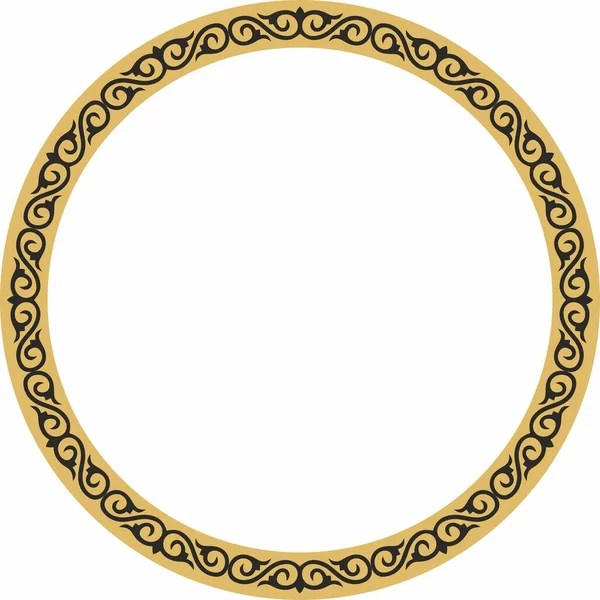 Vector Rond Gouden Kazachse Nationale Frame Decoratieve Cirkel Etnische Patroon — Stockvector
