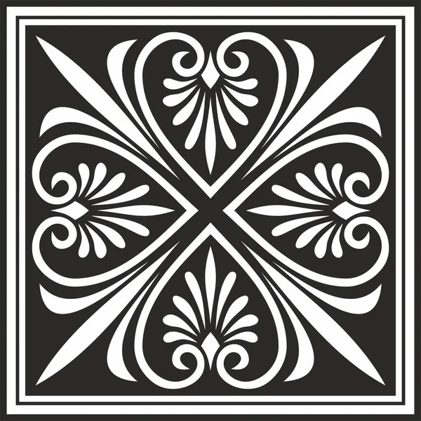 Décoration Carrée Monochrome Vectorielle Noire Grèce Antique Carrelage Classique Empire — Image vectorielle