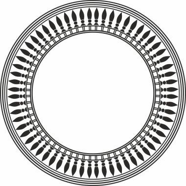 Mısır sınırında vektör monokrom. Eski Afrika 'nın çember süsü. Nilüfer çiçekleri ve güneş deseni