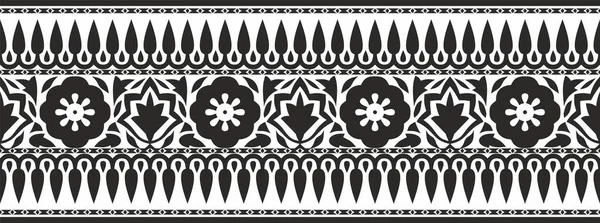 Vector Naadloze Nationale Indiase Ornament Monochrome Zwarte Eindeloze Rand Frame — Stockvector