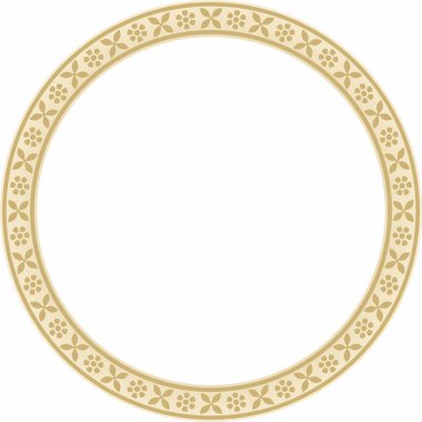 Altın Hint ulusal süsü etrafında vektör. Etnik bitki çemberi, sınır. Çerçeve, çiçek yüzüğü. Gelincikler ve yapraklar