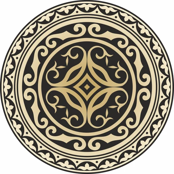 Векторный Золотой Черный Круглый Казахский Национальный Орнамент Этнический Узор Народов — стоковый вектор