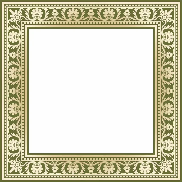 Векторное Золото Зеленый Квадрат Классический Орнамент Эпохи Возрождения Бесконечная Европейская — стоковый вектор