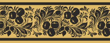 Vektör altınsız Rus halk süsü Khokhloma. Ulusal sonsuz sınır, Slav halkları, Beyaz Rusyalılar, Ukraynalılar