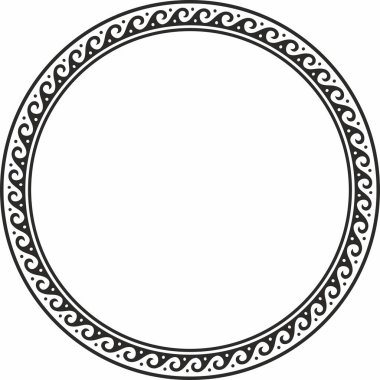 Vector round monokrom klasik çerçeve. Yunan dalga kırıcısı. Yunanistan ve Antik Roma 'nın desenleri. Avrupa sınırını çember.