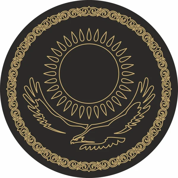 Armoiries Monochromes Vectorielles République Kazakhstan Signe National Kazakh Fierté Symbole — Image vectorielle