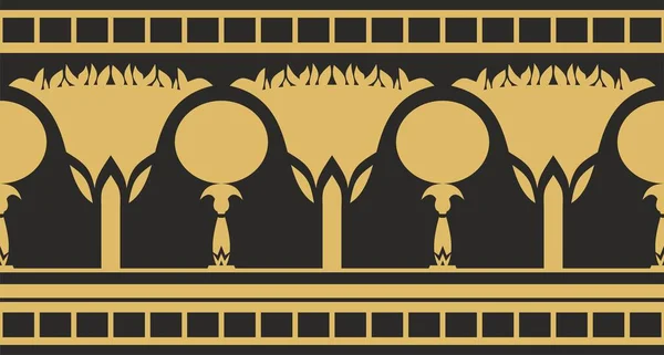 ベクトル黄金のシームレスなエジプトの国境 古代アフリカの無限の装飾 蓮の花と太陽の模様 — ストックベクタ