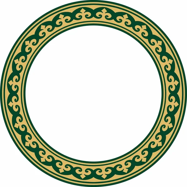 Stock vector Vector gold and green Kazakh national round pattern, frame. Ethnic ornament of the nomadic peoples of Asia, the Great Steppe, Kazakhs, Kirghiz, Kalmyks, Mongols, Buryats, Turkmens