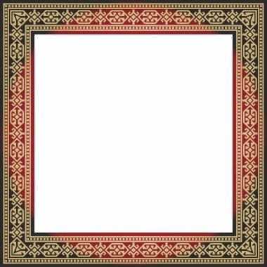 Altın Meydanı Kazak ulusal süsüsüyle kırmızı vektör. Büyük Steppe 'deki insanların etnik kalıpları,