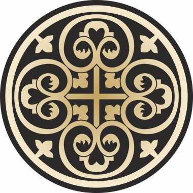 Vector altın ve siyah yuvarlak antik Bizans süsü. Yunanistan, Doğu Roma İmparatorluğu 'nun klasik çemberi. İstanbul 'un şablon motifleri