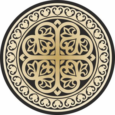 Vector altın ve siyah yuvarlak antik Bizans süsü. Yunanistan, Doğu Roma İmparatorluğu 'nun klasik çemberi. İstanbul 'un şablon motifleri