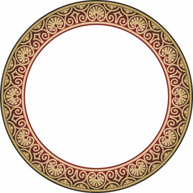 Vektör altın ve kırmızı yuvarlak klasik Rönesans süsü. Çember, halka Avrupa sınırı, canlanma biçimi çerçevesi