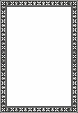 Vektör kare tek renkli siyah Hint ulusal süsü. Etnik bitki sınırı. Çiçek çerçevesi. Gelincikler ve yapraklar